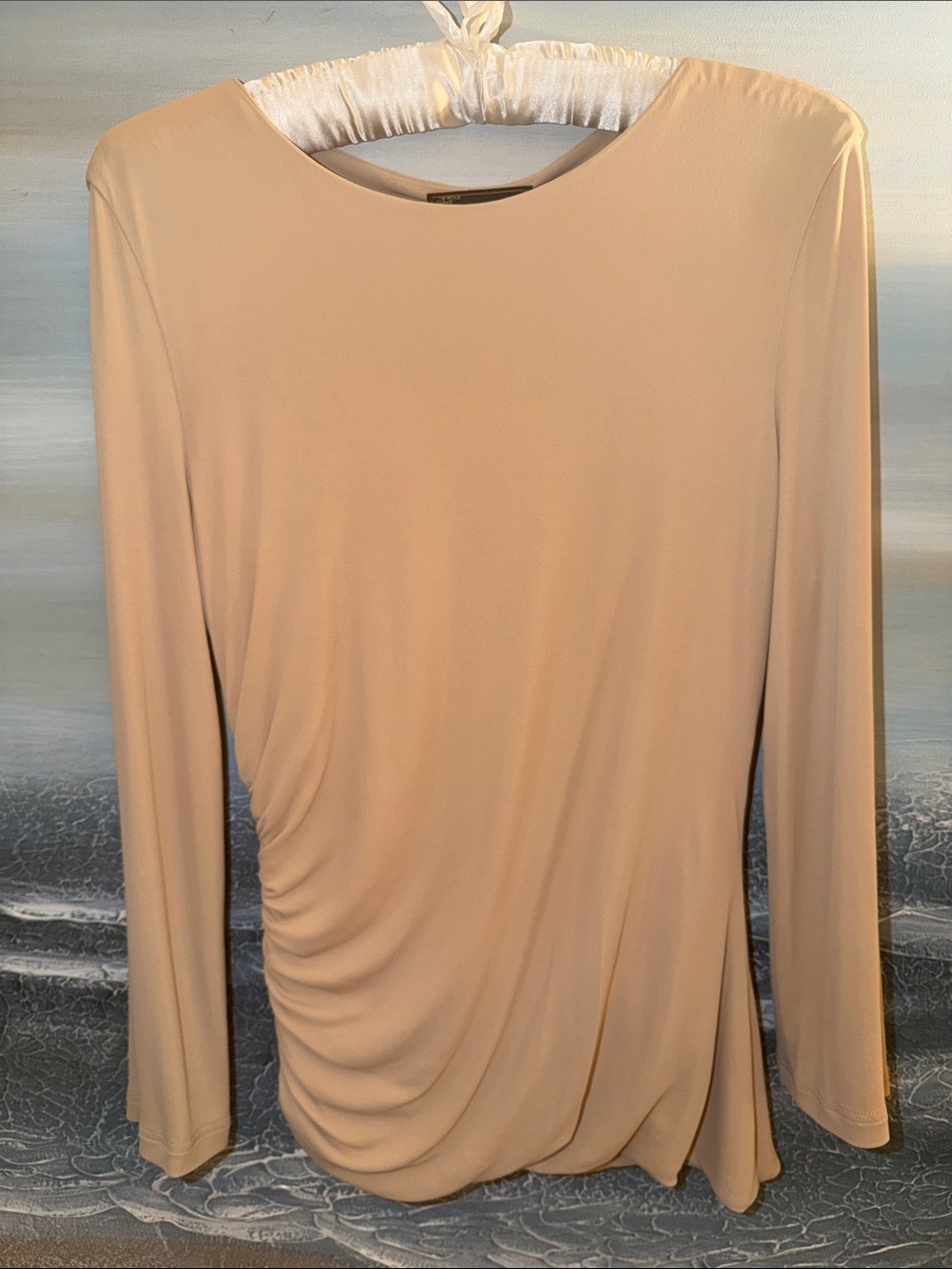 Versace Nude Top Long Sleeve Ladies Rayon w.Side Zip Pull-on Beige Sz. 44 Vtg